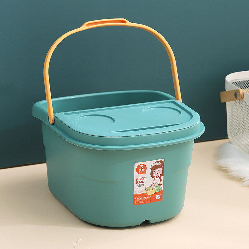 速发足摩家摩足浴桶手提式按用泡脚桶塑料洗脚盆带滚轮六轮按底洗