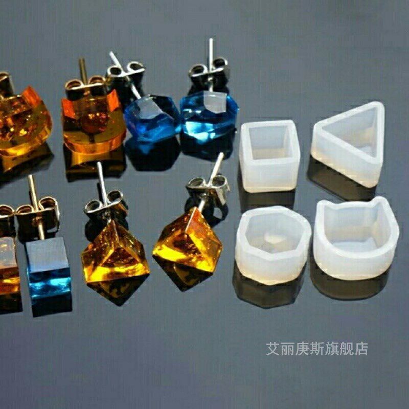 现货速发水晶滴胶耳钉耳坠镜面硅胶模具uv胶手工制作石头三角猫耳