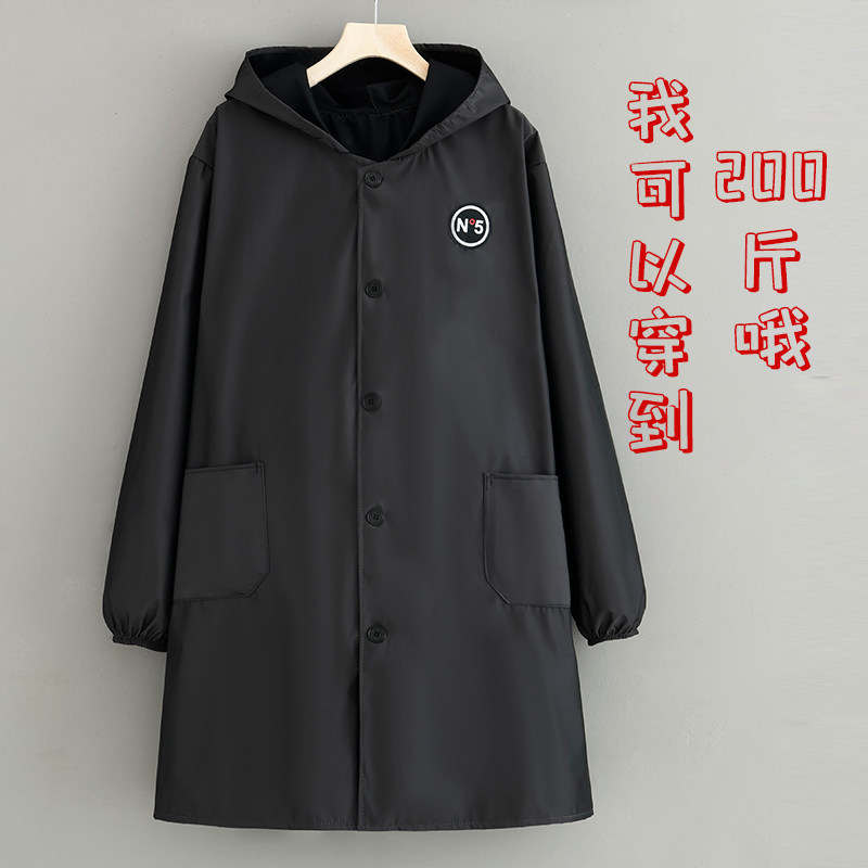 速发纯色作o通勤中长版长袖连帽围裙外穿工常服罩衣l规go