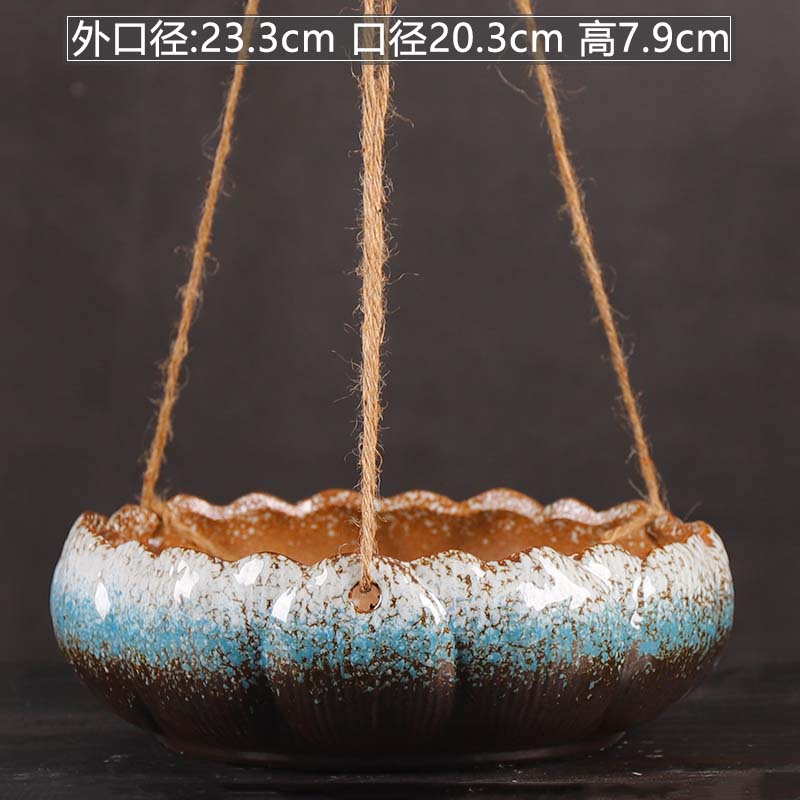 速发吊兰花盆悬挂式佛物大吊盆栽绿萝创意陶瓷复古椰棕植珠垂多肉