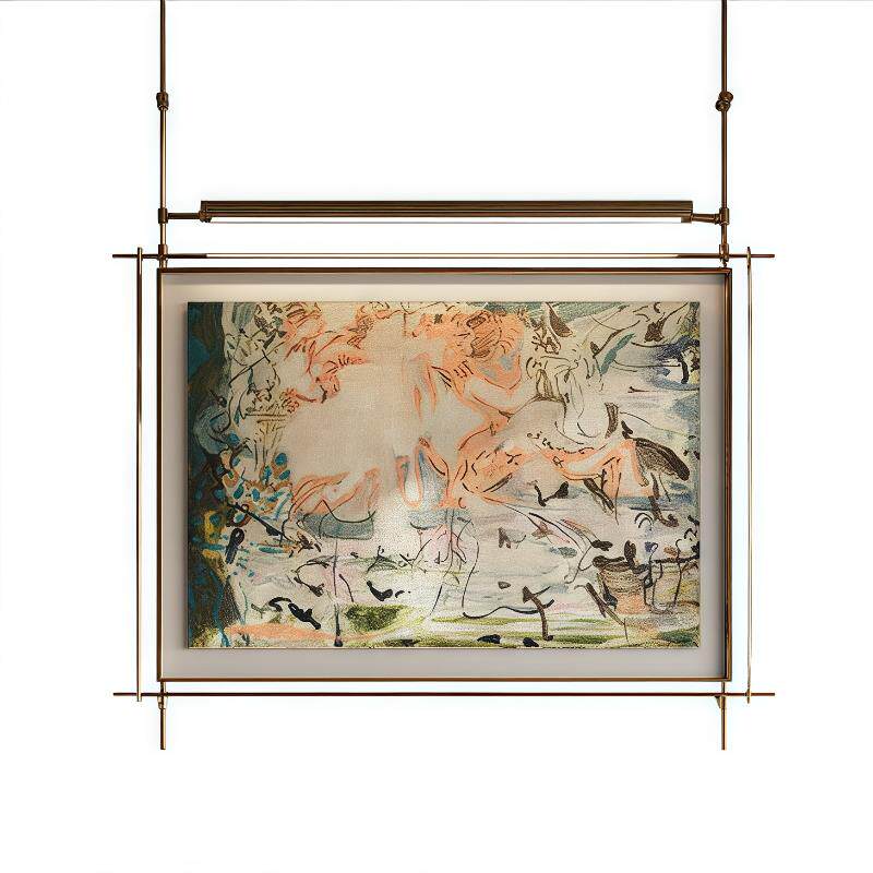 现货客厅金属吊杆k挂画发光壁画客厅酒店装饰画简约肌理画带灯壁