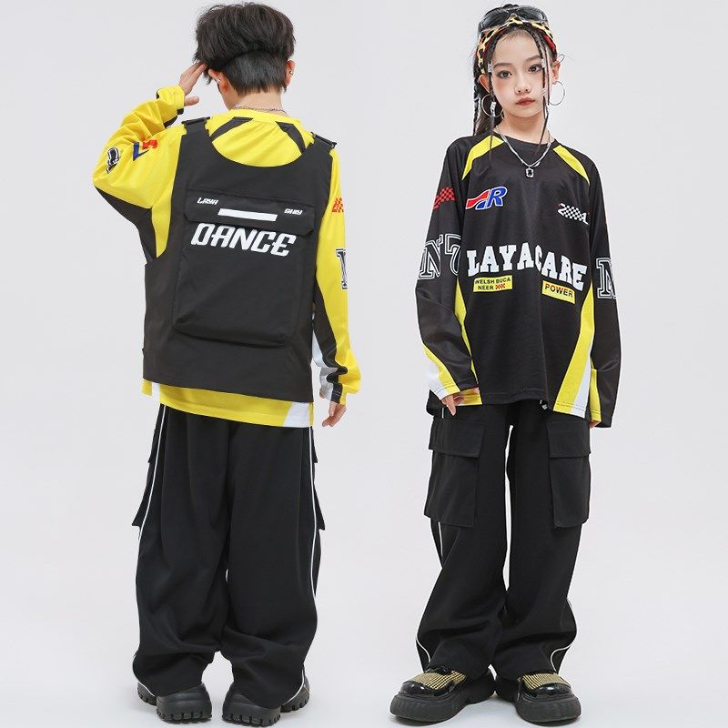 速发男街舞潮服嘻哈风演甲演出服少儿hiphop架衣鼓马出假两件上子