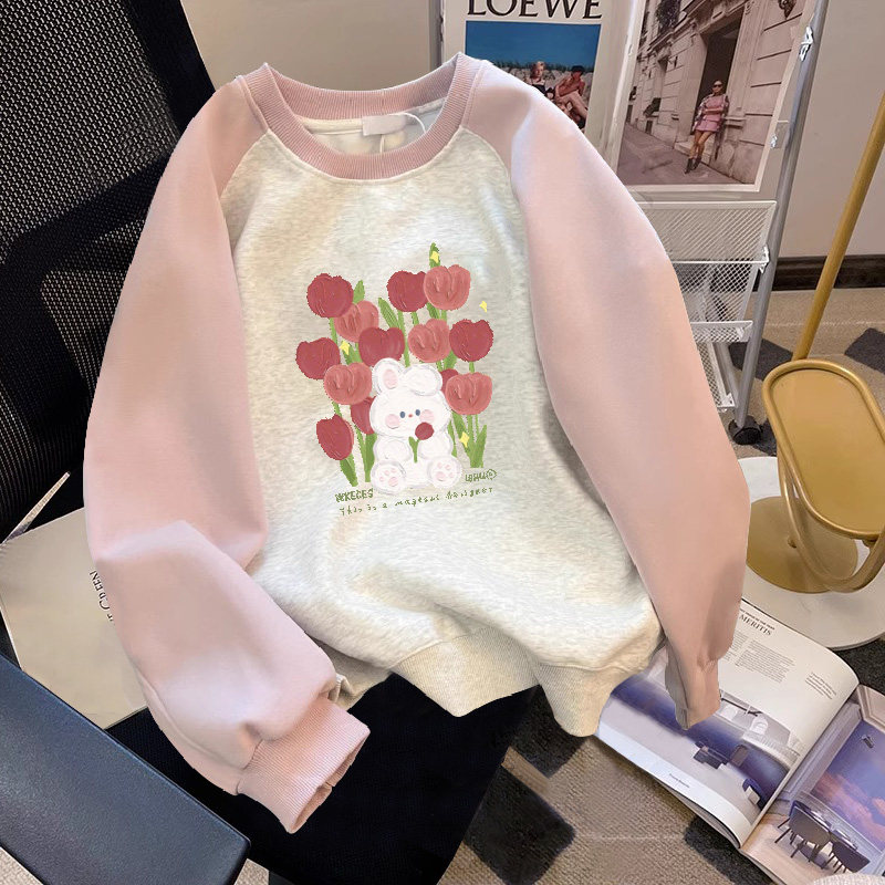 速发原宿洋加粉装卫衣ch复古秋冬大码外套潮风气绒色上衣
