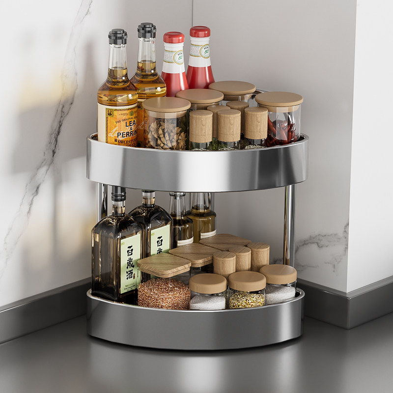 加厚不锈钢厨房调料置物架台面三角懒角落多功能小型收纳架子双层