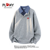 宽松大码 PLAY 卫衣 新款 华棉格子假两件立领男女款 HEITY 官方春季