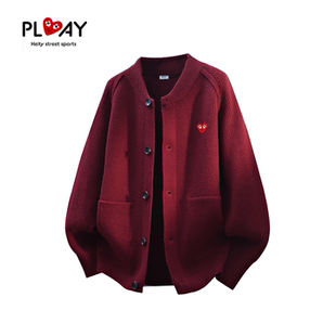 秋冬新款 官方针织开衫 纯色圆领情侣爱心休闲百搭外套 HEITY PLAY