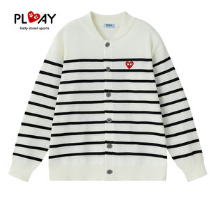 秋冬新款 官方针织开衫 复古条纹圆领情侣宽松休闲毛衣 HEITY PLAY