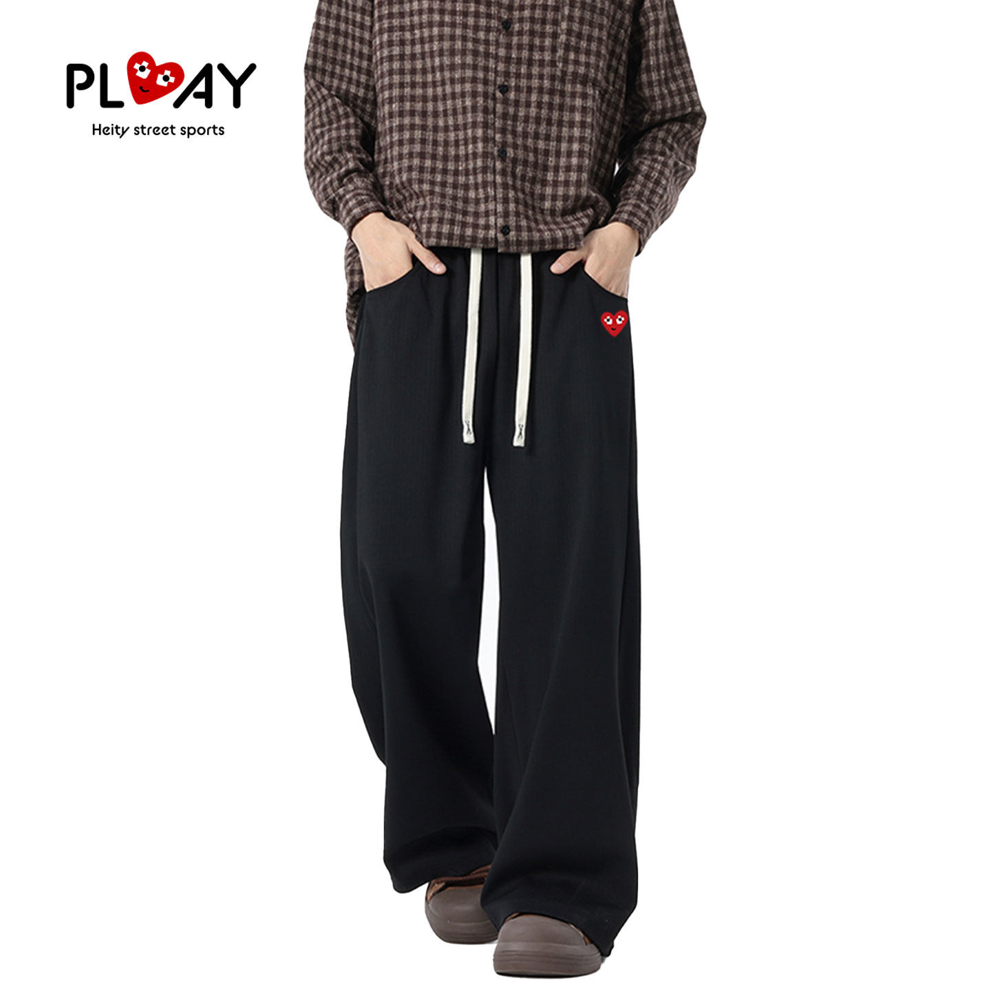 PLAY HEITY 官方休闲裤秋季新款抽绳直筒宽松男女款垂感运动裤子