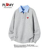 官方潮牌时尚 PLAY HEITY 简约条纹拼接假两件Polo领男女休闲卫衣