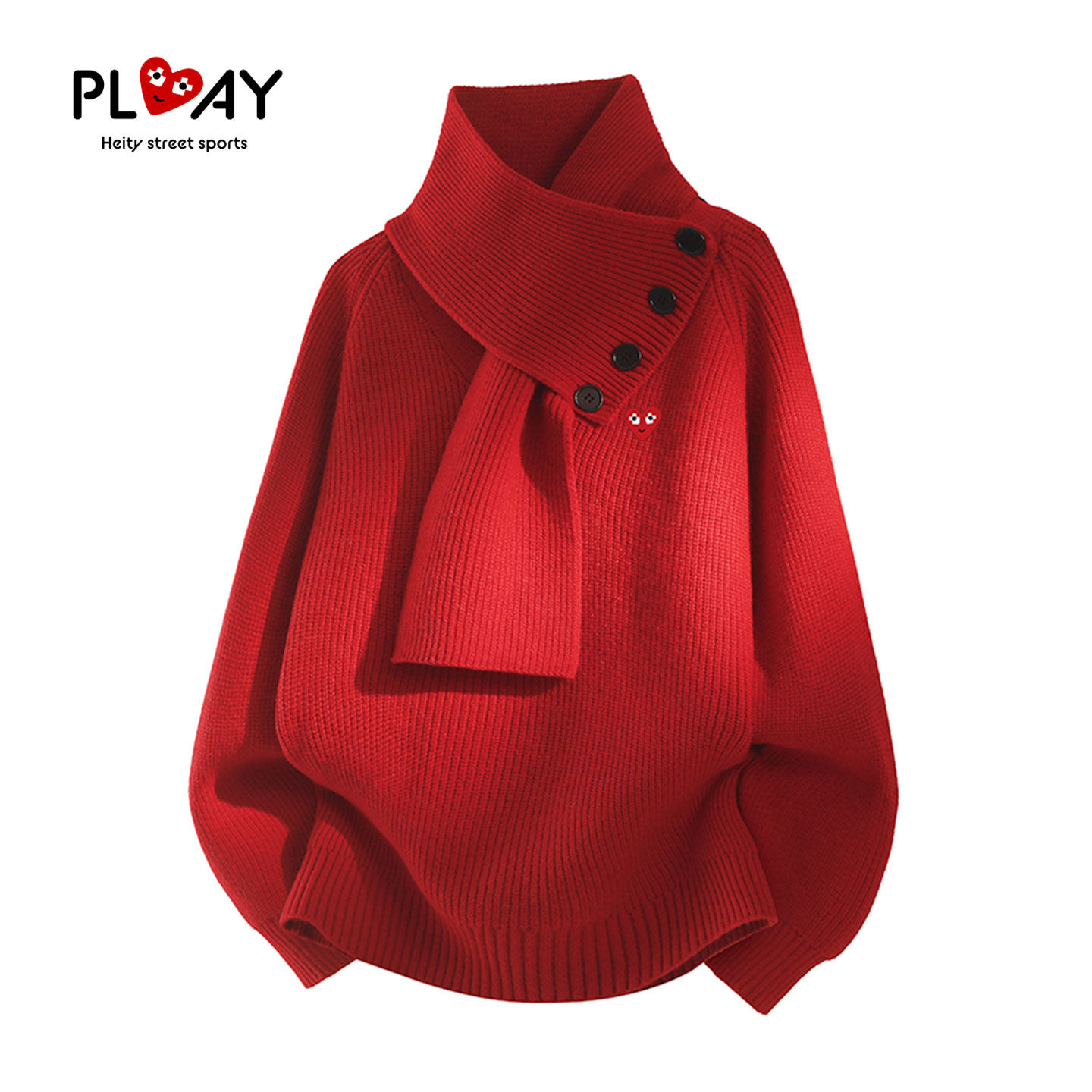 PLAY HEITY 官方潮牌慵懒红色毛衣男女宽松休闲情侣围巾领针织衫,男装,针织衫/毛衣,淘宝优惠券,粉丝福利购,淘宝优惠卷