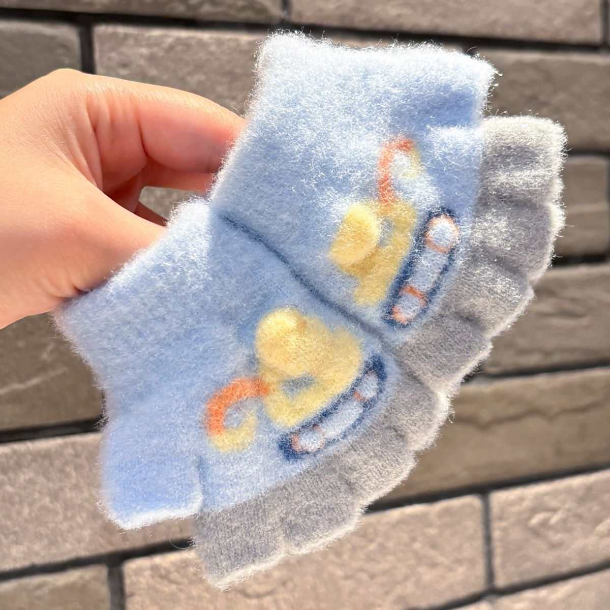 婴儿秋冬针织半指保暖挖机手套