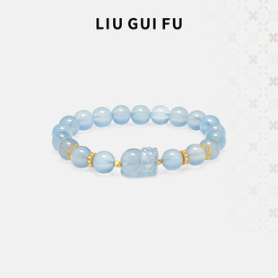 六桂福海蓝宝石水晶貔貅手串女纯银水晶手链送女友新年情人节礼物