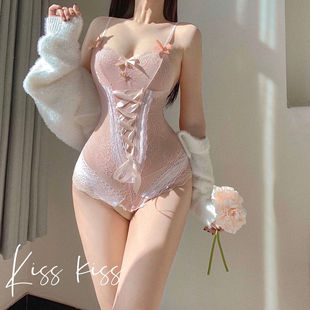 性感辣妹透视蕾丝网纱刺绣连体衣吊带露背修身 镂空夜店打底背心女