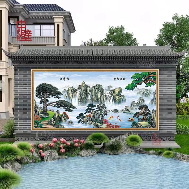 外墙瓷砖壁画室外庭院影背墙迎门墙背景墙怀旧风景山水画防晒防冻
