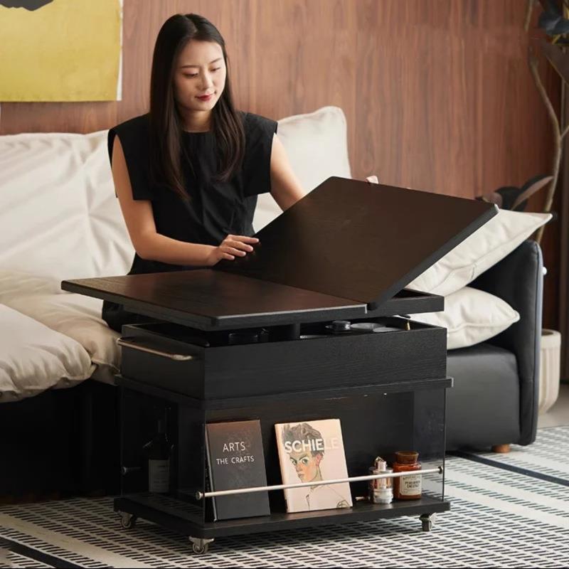 升降折叠茶几轻奢实木客厅家用小户型阳台茶台桌现代简约移动边柜