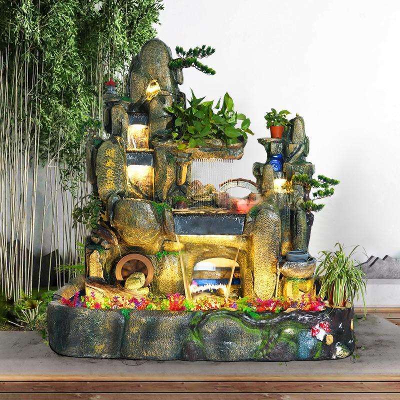 大型假山流水喷泉客厅办公室庭院招财落地摆件水幕墙风水轮