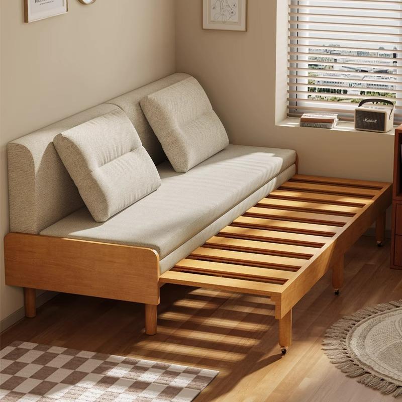 伸缩床小户型书房用折叠沙发床实木两用双人单人坐卧两用床推拉床