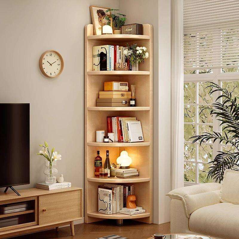 实木转角置物架墙角柜客厅三角柜落地拐角墙边柜子扇形收纳柜书架