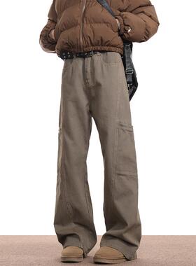 0123Start 美式复古直筒棕色工装裤男女宽松潮牌美拉德咖色休闲裤