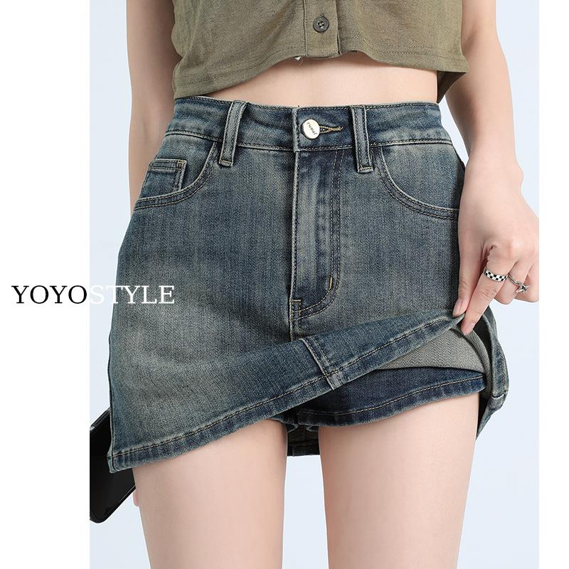 复古辣妹牛仔短裙女2025春夏小个子高腰显瘦防走光a字包臀半身裙