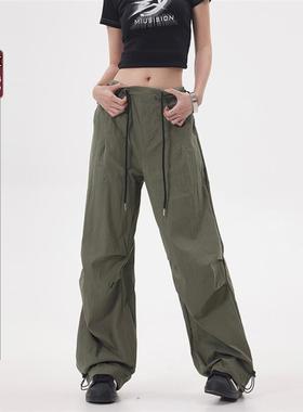 YOOTDS美式街头降落伞工装裤女宽松复古运动休闲阔腿裤子夏季薄款