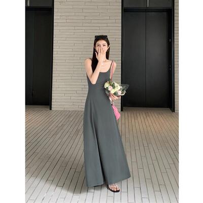 MULVAN 针织连衣裙女修身吊带裙夏季新款大裙摆显瘦气质长款裙子