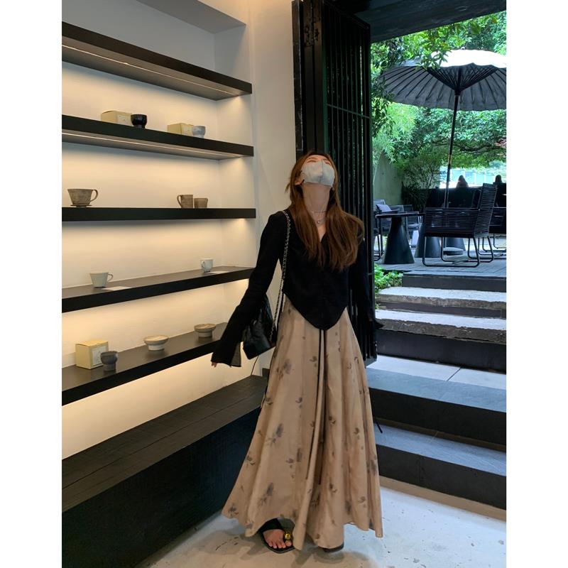 ThreeH 超有feel飘飘裤裙 uma风高级清冷感晕染高腰阔腿裤女春夏