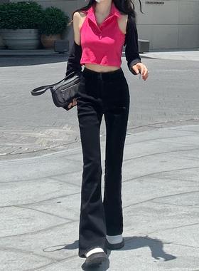 DTFT黑色微喇叭牛仔裤女高腰显瘦春秋2024年新款小个子阔腿拖地裤