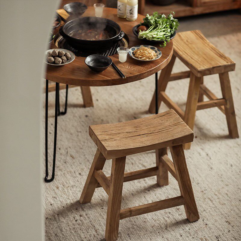 极速老榆木凹面凳客厅实木矮凳复古做旧坐L凳冬天围炉煮茶小凳子