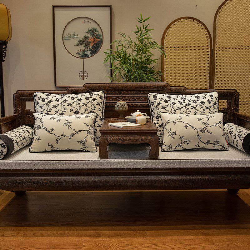 新品新中式沙发垫罗汉床s垫子红木椅子雪尼尔实木沙发坐垫五件套