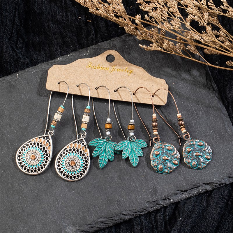 极速3件套耳环套组镂空耳环 流苏波西米亚民族风S亚马逊饰品跨境