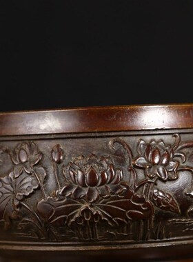 极速纯铜a螭龙耳莲花香炉 古玩收藏 铜质优良 送礼赏玩佳品 手感