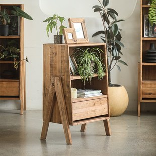 极速琢璞老松木书架储物柜实木复古D做旧书柜别墅客厅侘寂风落地