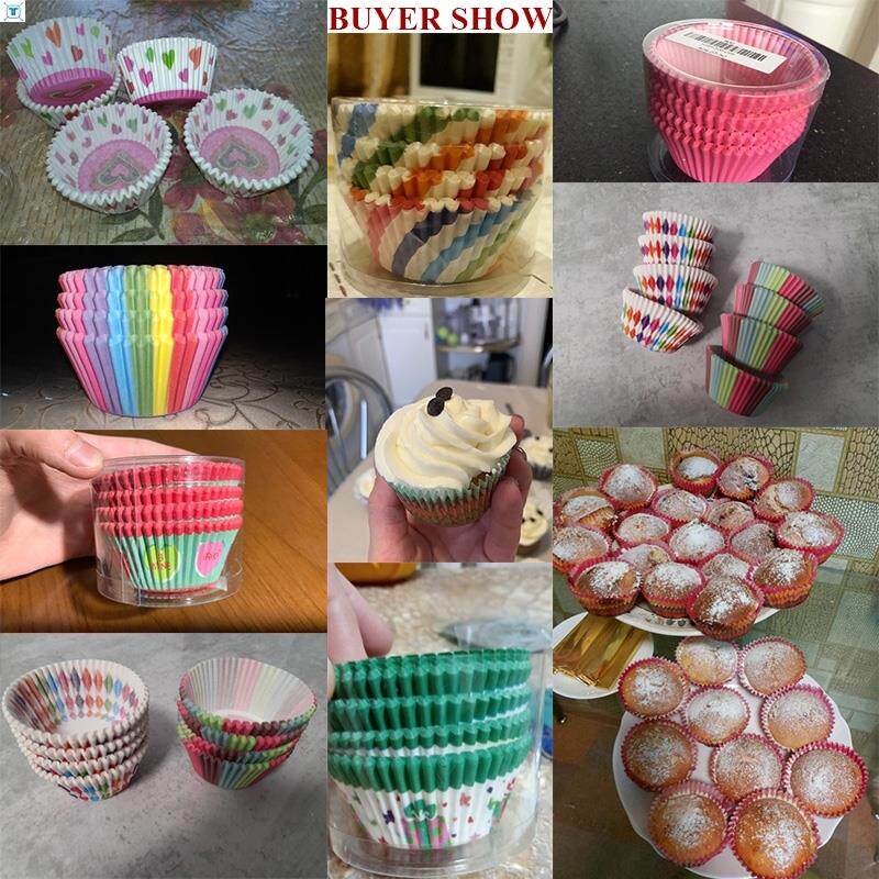 极速BITY 100Pcs Rainbow Cupcakes PapHer Liners Muffin Cases
