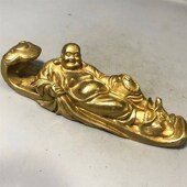 极速古玩铜器大肚弥勒佛如意佛像小笔搁H镇尺复古神像居家风水摆