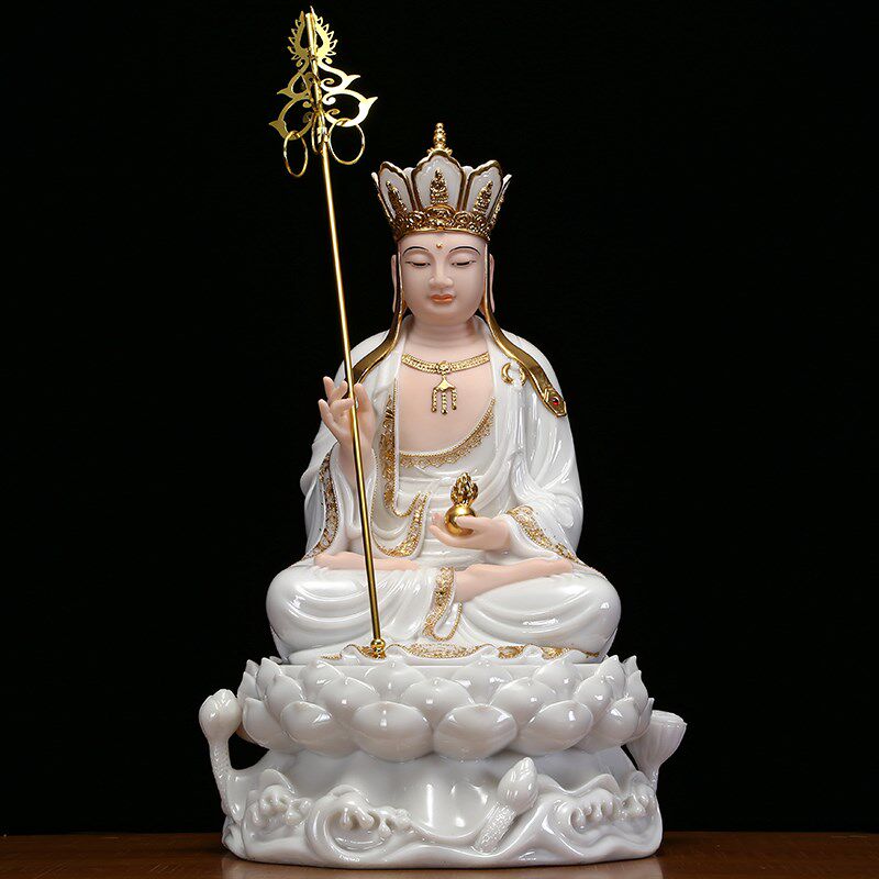 极速汉白玉观音菩萨佛像家用供奉释迦牟尼佛地藏菩V萨娑婆三圣坐