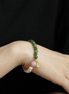 极速7.2e3夏日清凉碧玉珍珠AB手串手錬女小众设计时尚网红手环