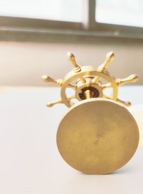 极速一帆风顺全纯黄铜船舵手方向盘创意黄铜领航船V舵摆件工艺品