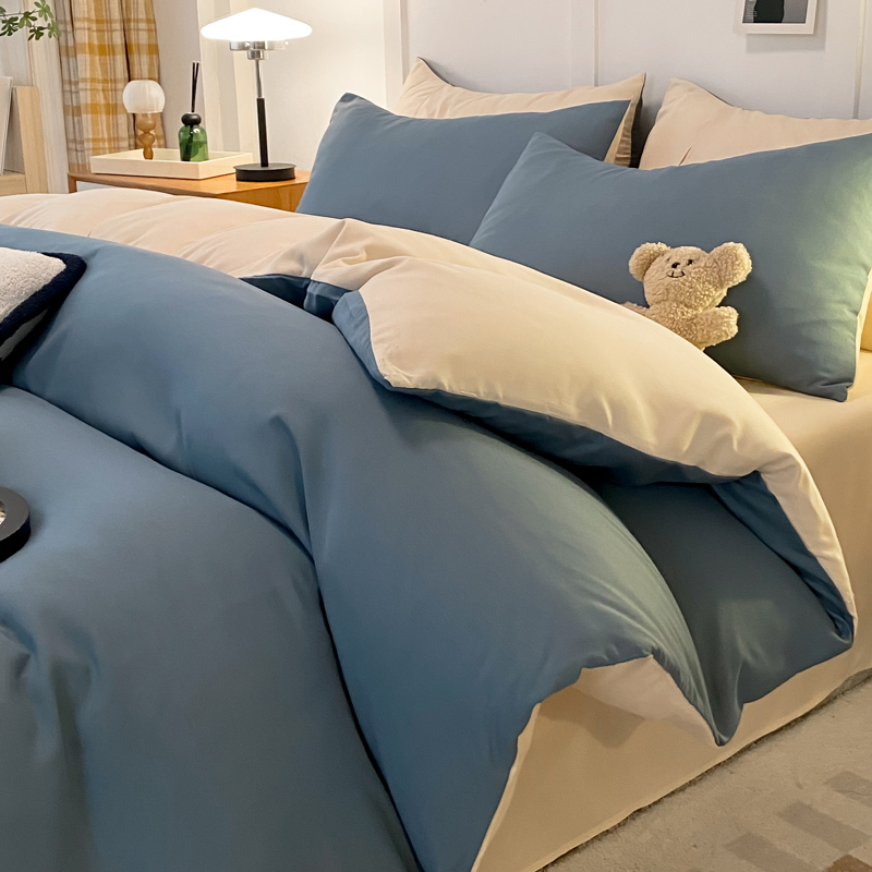 极速冬季磨毛四件套床单被套床笠款纯I色床品被罩床上用品三件套