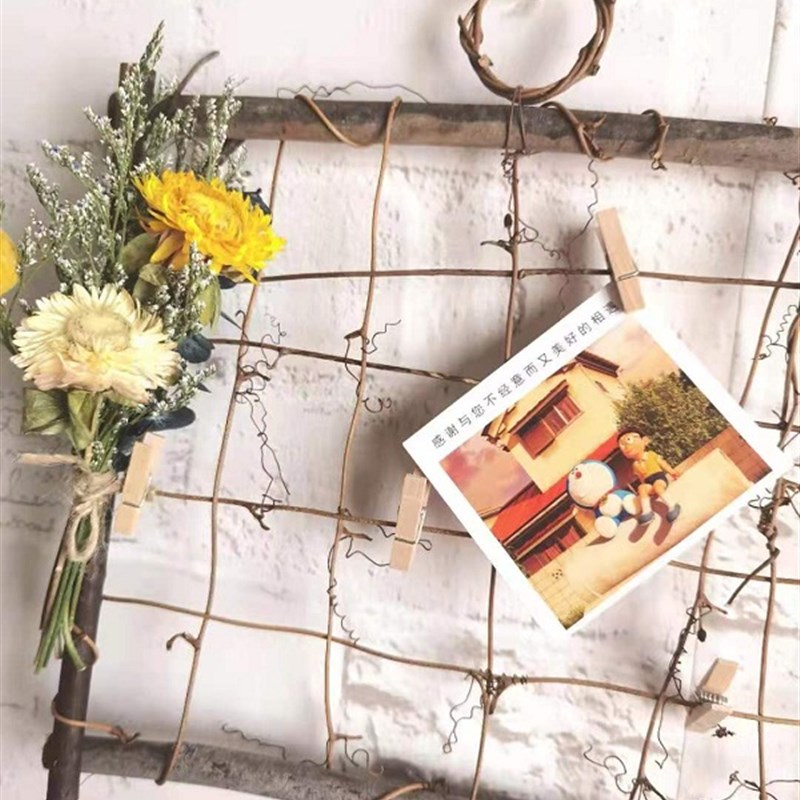 极速zakka干花束木枝网t格壁饰装饰干花拍立得相片夹子墙面装饰花