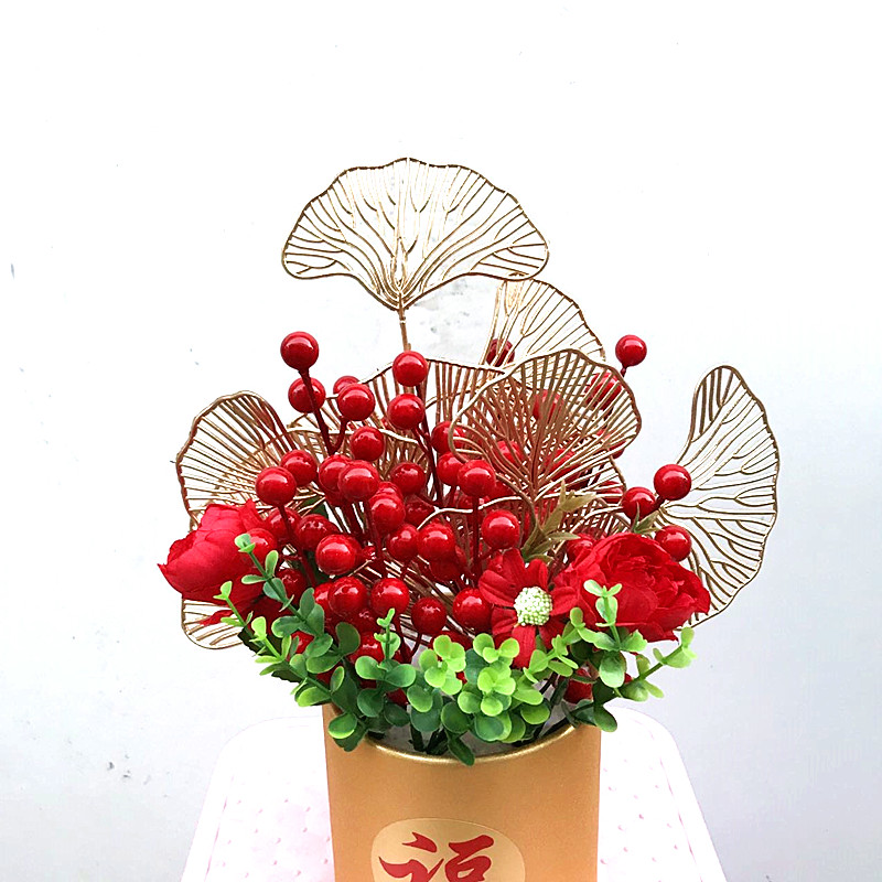 极速发财a果幸运果客厅仿真花红果冬青浆果相思豆福桶假花年宵花