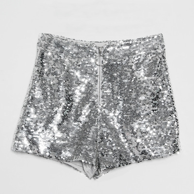 极速Bling Sexy jWomen Sequin Shorts High Waist O-Ring Zip Bo