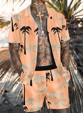 极速New rend Men Hawaiian Sets Summer Feather PrintinYg Shor