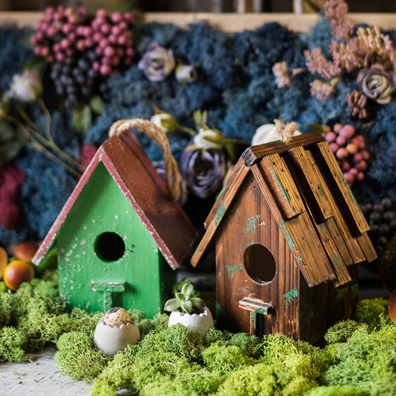 极速木头鸟窝鸟屋鸟巢装饰摆件杂货花园阳台装Z饰庭院摆件
