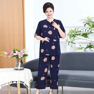 Tu恤两件套夏季 棉绸短袖 新款 胖妈妈装 宽松 新品 特体大码 中老年女装