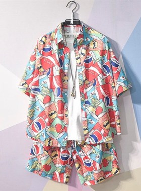 极速Beach Clothes Men Hsawaiian Shirt Set Men Fashion Clothi