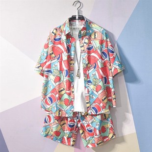 极速Beach Clothes Men Hsawaiian Shirt Set Men Fashion Clothi