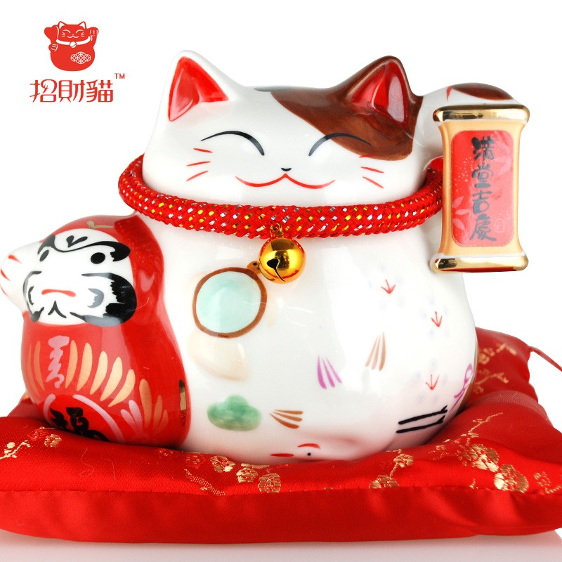 极速招财猫摆件 中号陶瓷存钱罐储蓄罐H 店铺开业家居创意礼品左