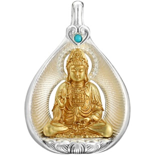 极速藏式复古民族菩提叶释迦摩尼纯银H吊坠项链随身太子地藏王铜