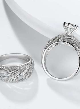 极速Handd Jewelry Luxury Double Set Ring High-grade Zircon G